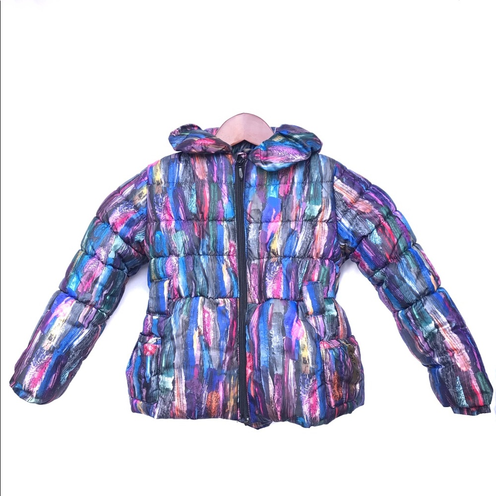 Catimini Puffer Jacket Multi Color Paint Feather